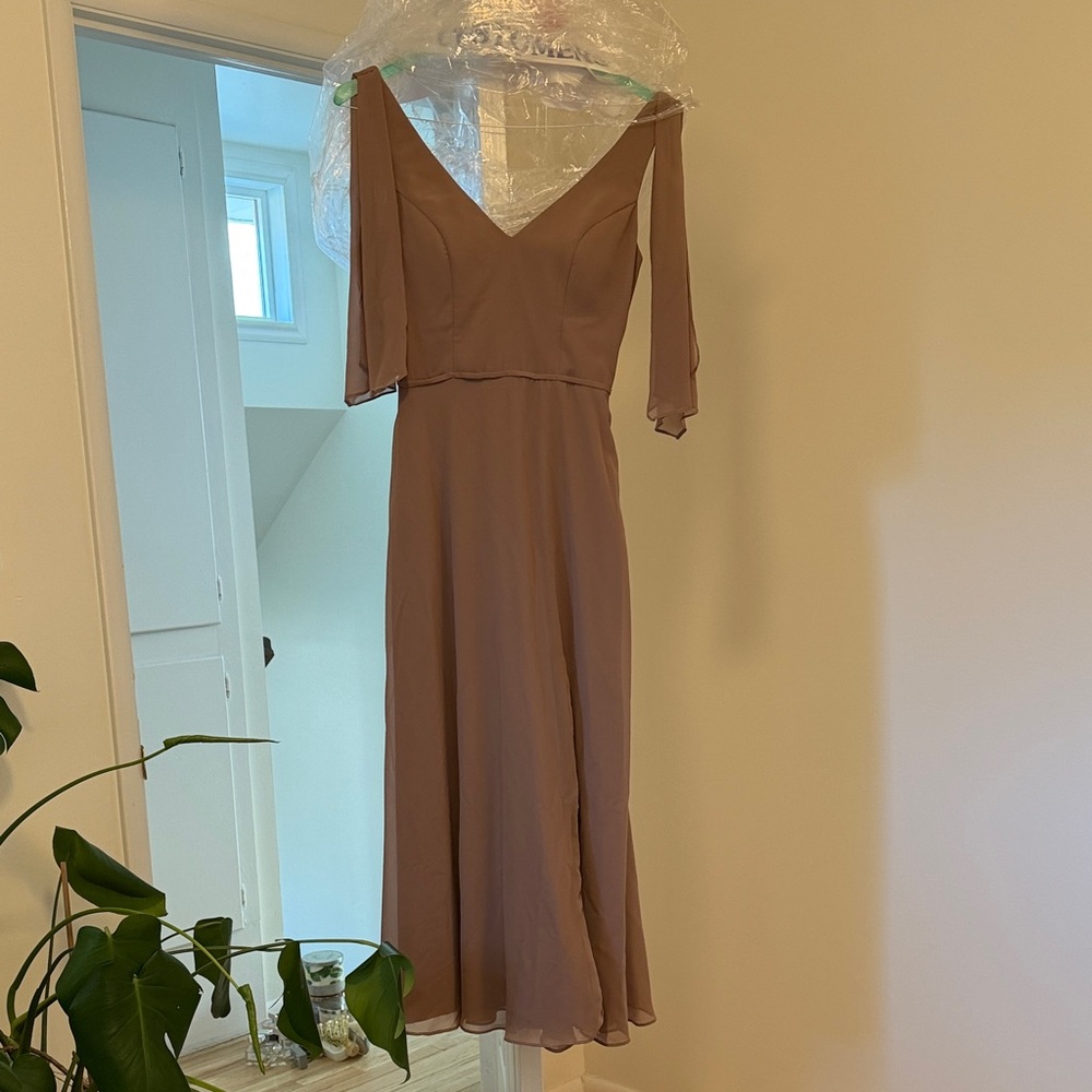 Kennedy Blue “Leah” chiffon bridesmaid dress with bow straps